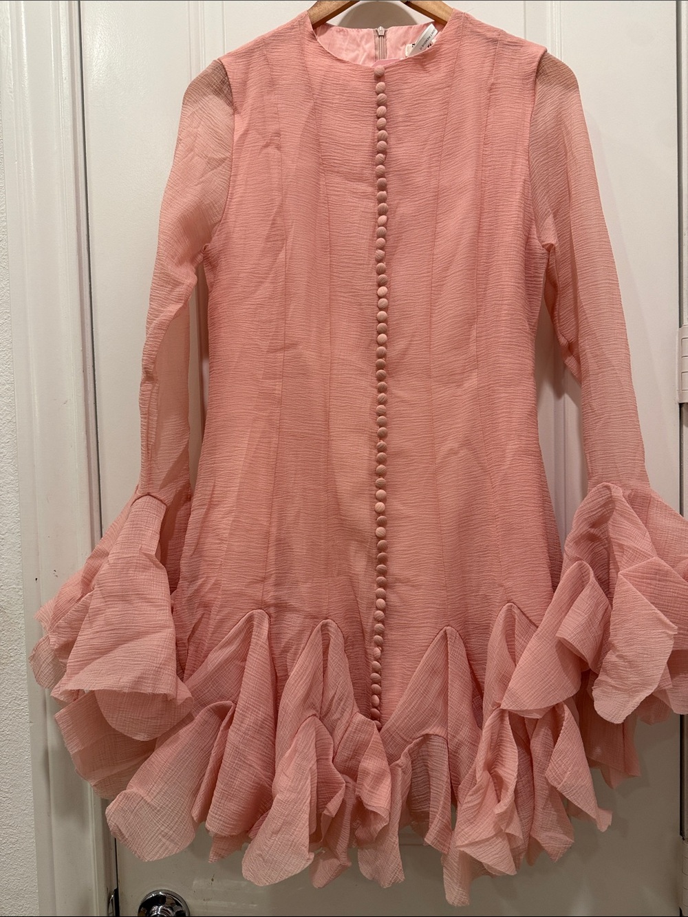 Scalloped Ruffle Mini Dress in Dusty Rose - Picture 4 of 9